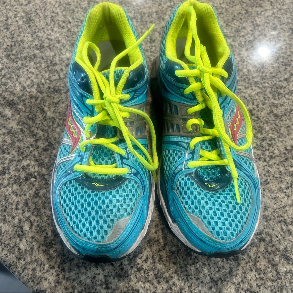 Saucony Blue and Yellow Athletic Shoes with Breathable Mesh